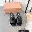 Miu Miu Heel 4.5cm Metal lettering logo Leather sandals Black 2023