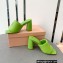 Miu Miu Heel 8.5cm Metal lettering logo Leather sandals Green 2023