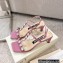 Sergio Rossi Heel 5cm Glitter T-strap Sandals Pink with Crystals 2023