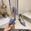 Jimmy Choo Heel 10cm Diamond Talura Pumps Denim JC Monogram with Chain 2023