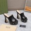 Gucci Heel 13cm Platform 4cm Interlocking G studs Slide Sandals 740426 Black 2023