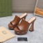 Gucci Heel 13cm Platform 4cm Interlocking G studs Slide Sandals 740426 Brown 2023