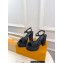 Louis Vuitton Heel 11cm Platform 4cm Sandals Satin Black with LV Initials chain 2023