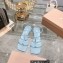 Miu Miu Patent leather sandals Blue with metal lettering logo 2023