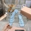 Miu Miu Patent leather sandals Blue with metal lettering logo 2023