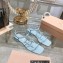 Miu Miu Patent leather sandals Blue with metal lettering logo 2023
