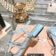 Miu Miu Patent leather sandals Blue with metal lettering logo 2023