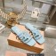 Miu Miu Leather sandals Blue with metal lettering logo 2023