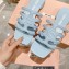Miu Miu Leather sandals Blue with metal lettering logo 2023
