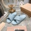 Miu Miu Leather slides Blue with metal lettering logo 2023