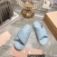 Miu Miu Leather slides Blue with metal lettering logo 2023