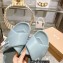 Miu Miu Leather slides Blue with metal lettering logo 2023
