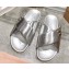 Miu Miu Leather slides Silver with metal lettering logo 2023