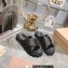 Miu Miu Leather slides Black with metal lettering logo 2023
