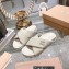 Miu Miu Leather slides Creamy with metal lettering logo 2023
