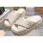 Miu Miu Leather Platform slides Creamy with metal lettering logo 2023
