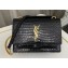 Saint Laurent sunset chain wallet in crocodile-embossed shiny leather 533026 Black/Gold