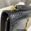 Saint Laurent sunset chain wallet in crocodile-embossed shiny leather 533026 Black/Gold