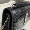 Saint Laurent sunset chain wallet in crocodile-embossed shiny leather 533026 Black/Silver