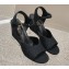 Chanel Quilting Wedge Sandals Grosgrain Black 2023