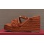 Valentino Heel 9.5cm Platform 3.5cm Rockstud wedge sandals in calfskin leather Brown with silk cords 2023