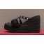 Valentino Heel 9.5cm Platform 3.5cm Rockstud wedge sandals in calfskin leather Black with silk cords 2023