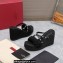 Valentino Heel 9.5cm Platform 3.5cm Rockstud wedge sandals in calfskin leather Black with silk cords 2023