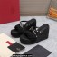 Valentino Heel 9.5cm Platform 3.5cm Rockstud wedge sandals in calfskin leather Black with silk cords 2023