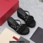Valentino Heel 9.5cm Platform 3.5cm Rockstud wedge sandals in calfskin leather Black with silk cords 2023