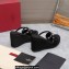 Valentino Heel 9.5cm Platform 3.5cm Rockstud wedge sandals in calfskin leather Black with silk cords 2023