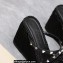 Valentino Heel 9.5cm Platform 3.5cm Rockstud wedge sandals in calfskin leather Black with silk cords 2023