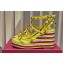 Valentino Heel 9.5cm Platform 3.5cm Rockstud ankle strap wedge sandals in calfskin Yellow/Red/White 2023