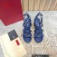 Valentino Heel 9.5cm Platform 3.5cm Rockstud ankle strap wedge sandals in calfskin Blue/Multicolor 2023