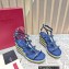 Valentino Heel 9.5cm Platform 3.5cm Rockstud ankle strap wedge sandals in calfskin Blue/Multicolor 2023
