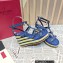 Valentino Heel 9.5cm Platform 3.5cm Rockstud ankle strap wedge sandals in calfskin Blue/Multicolor 2023