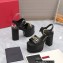 Valentino Heel 12.5cm Platform 4cm VLogo Chain sandals in calfskin leather Black 2023