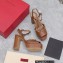 Valentino Heel 11cm Platform 3cm Leather Rockstud ankle strap sandals Brown 2023