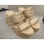Chanel Heel 7.5cm Gold CC Logo Lambskin Quilting Platform Mules Sandals Beige 2023