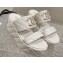 Chanel Heel 7.5cm Gold CC Logo Lambskin Quilting Platform Mules Sandals White 2023
