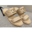 Chanel Heel 3cm Gold CC Logo Lambskin Quilting Mules Sandals Beige 2023