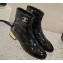 Chanel Gold Heel 3cm Patent Goatskin Short Boots G39736 Black 2023