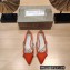 Jimmy Choo GENEVI Pointed-Toe Flats Satin Orange with Crystal Chain 2023