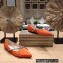 Jimmy Choo GENEVI Pointed-Toe Flats Satin Orange with Crystal Chain 2023