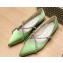 Jimmy Choo GENEVI Pointed-Toe Flats Satin Green with Crystal Chain 2023