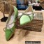 Jimmy Choo GENEVI Pointed-Toe Flats Satin Green with Crystal Chain 2023