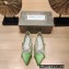 Jimmy Choo GENEVI Pointed-Toe Flats Satin Green with Crystal Chain 2023