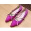 Jimmy Choo GENEVI Pointed-Toe Flats Satin Fuchsia with Crystal Chain 2023
