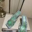 Jimmy Choo Heel 7cm Indiya Nappa Leather Mules Green with Crystal Hearts 2023