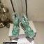 Jimmy Choo Heel 8.5cm Indiya Sandals Green with Crystal Hearts 2023