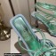 Jimmy Choo Heel 8.5cm Indiya Sandals Green with Crystal Hearts 2023